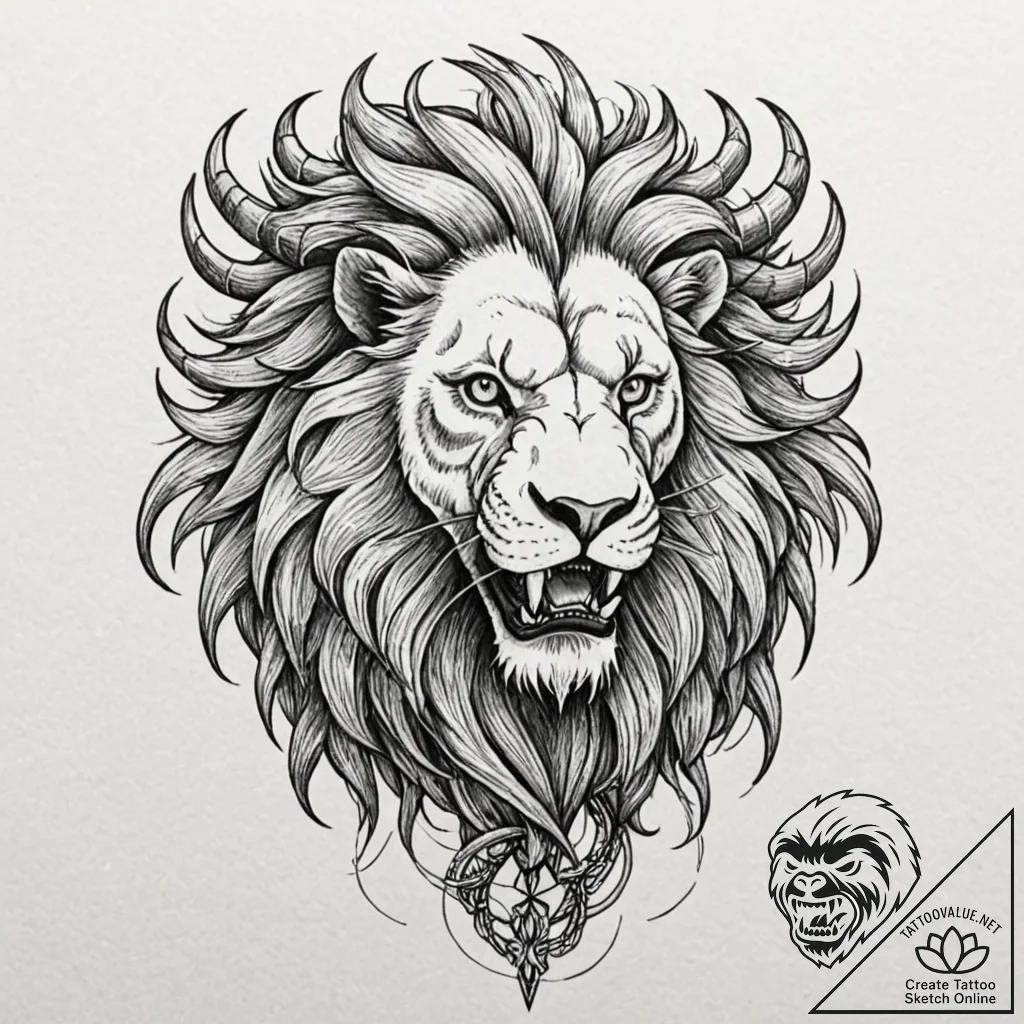 A mythological manticore, with a lion's body,... - tattoo sketch (№1752163700_0, 10.07.2025 16:08) — tattoovalue.net