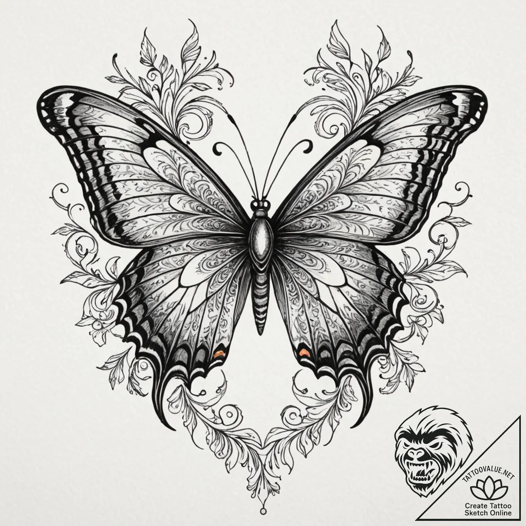 A beautiful, dark butterfly, like a black swa... - tattoo sketch (№1752164038_0, 10.07.2025 16:13) — tattoovalue.net