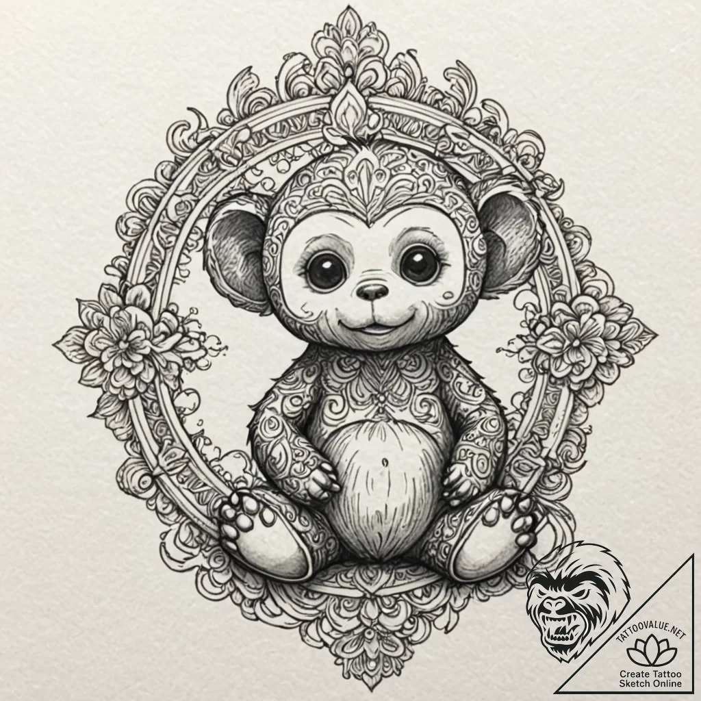 Cheburashka, tattoo drawing outline, subtle d... - tattoo sketch (№1752164466_0, 10.07.2025 16:21) — tattoovalue.net