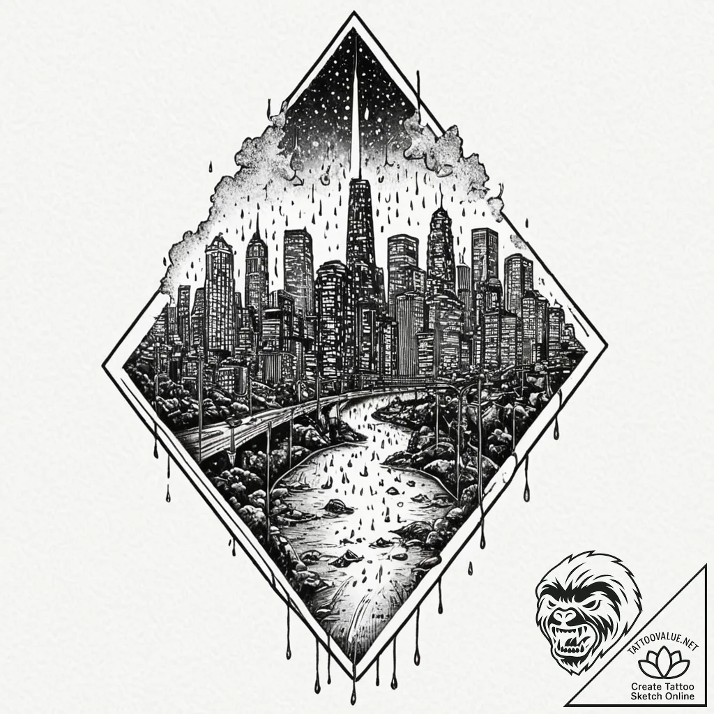 Watercolor sketch of neo-los angeles skyline... - tattoo sketch (№1752166237_0, 10.07.2025 16:50) — tattoovalue.net