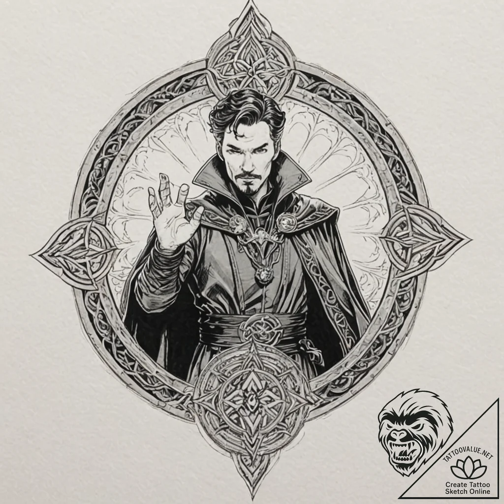 A neo-traditional portrait of doctor strange,... - tattoo sketch (№1752166920_0, 10.07.2025 17:02) — tattoovalue.net