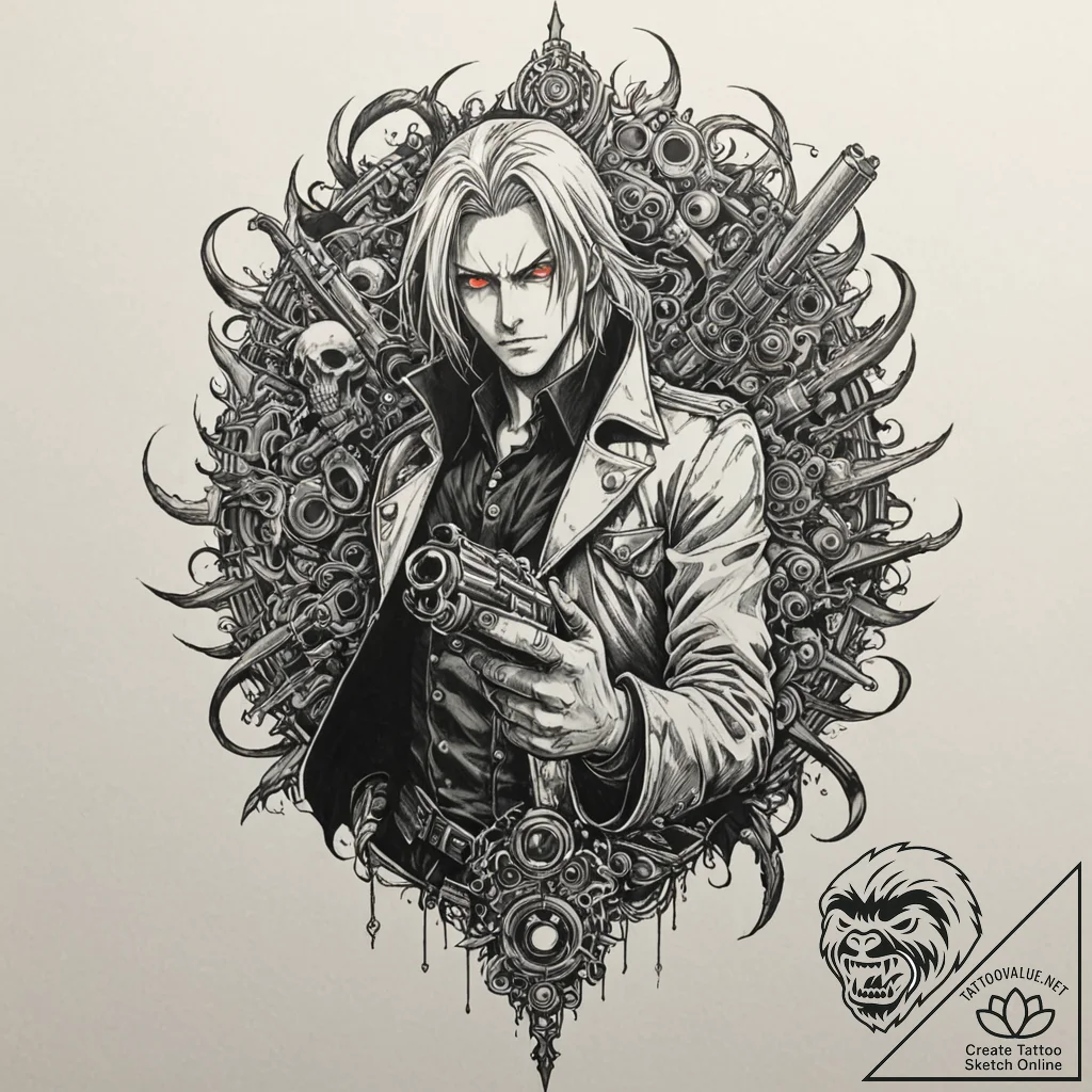 A trash polka tattoo of alucard from hellsing... - tattoo sketch (№1752167598_0, 10.07.2025 17:13) — tattoovalue.net