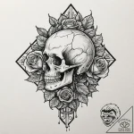 Human head with exposed holographic brain, ar… – tattoo sketch (№1752168536_0, 10.07.2025 17:28) — tattoovalue.net