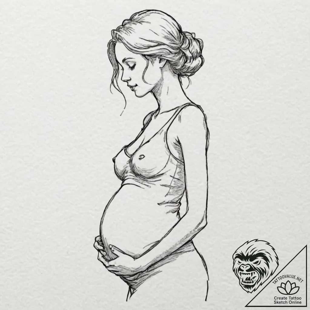 A powerful linework tattoo of a pregnant woma... - tattoo sketch (№1752168621_0, 10.07.2025 17:30) — tattoovalue.net
