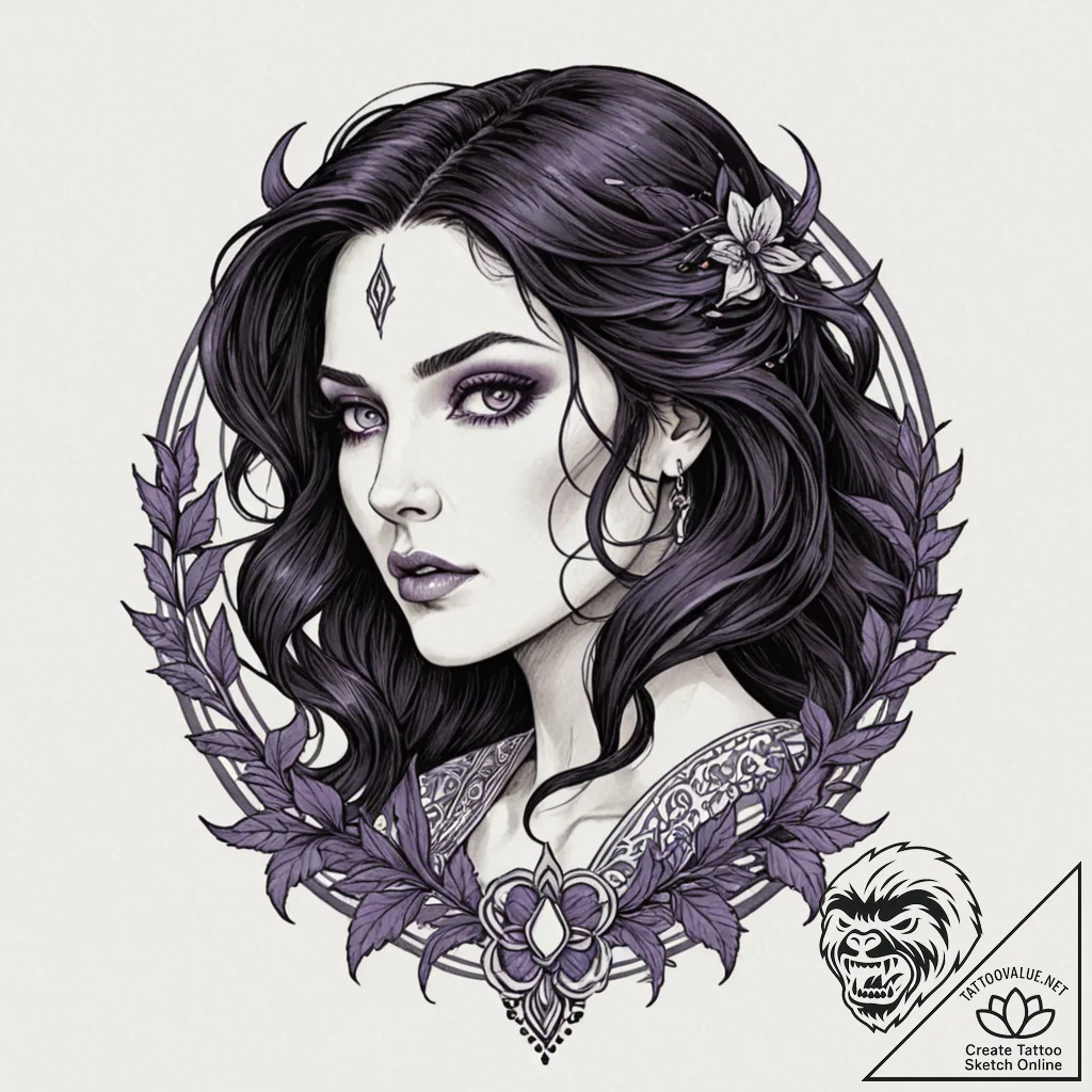 A neo-traditional portrait of a beautiful and... - tattoo sketch (№1752168873_0, 10.07.2025 17:34) — tattoovalue.net