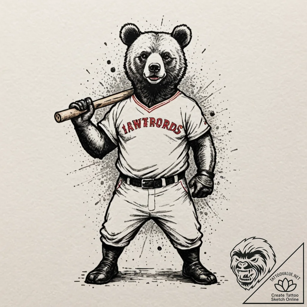 A trash polka composition of the bear jew fro... - tattoo sketch (№1752168957_0, 10.07.2025 17:35) — tattoovalue.net