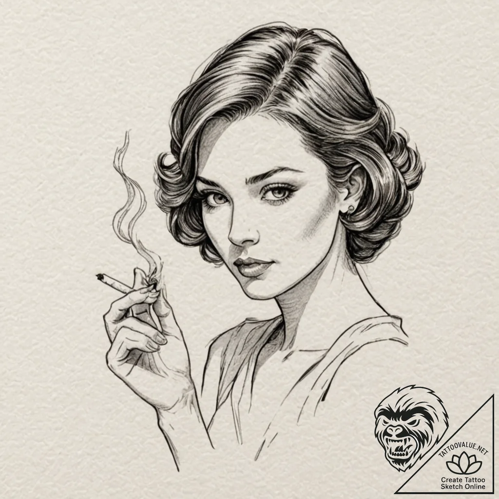 A sketch of marla singer, with her cigarette... - tattoo sketch (№1752170458_0, 10.07.2025 18:00) — tattoovalue.net