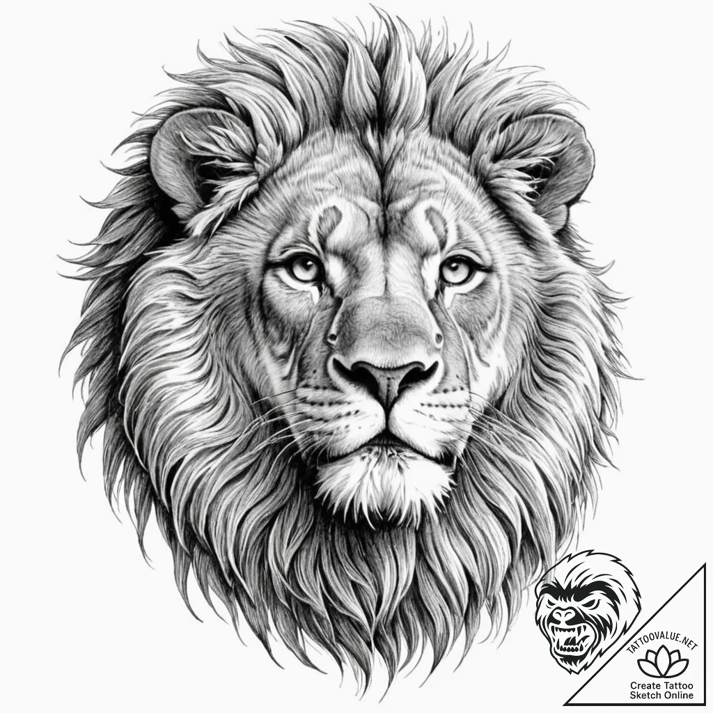 Lion, tattoo sketch design, sepia tone sketch... - tattoo sketch (№1752170626_0, 10.07.2025 18:03) — tattoovalue.net