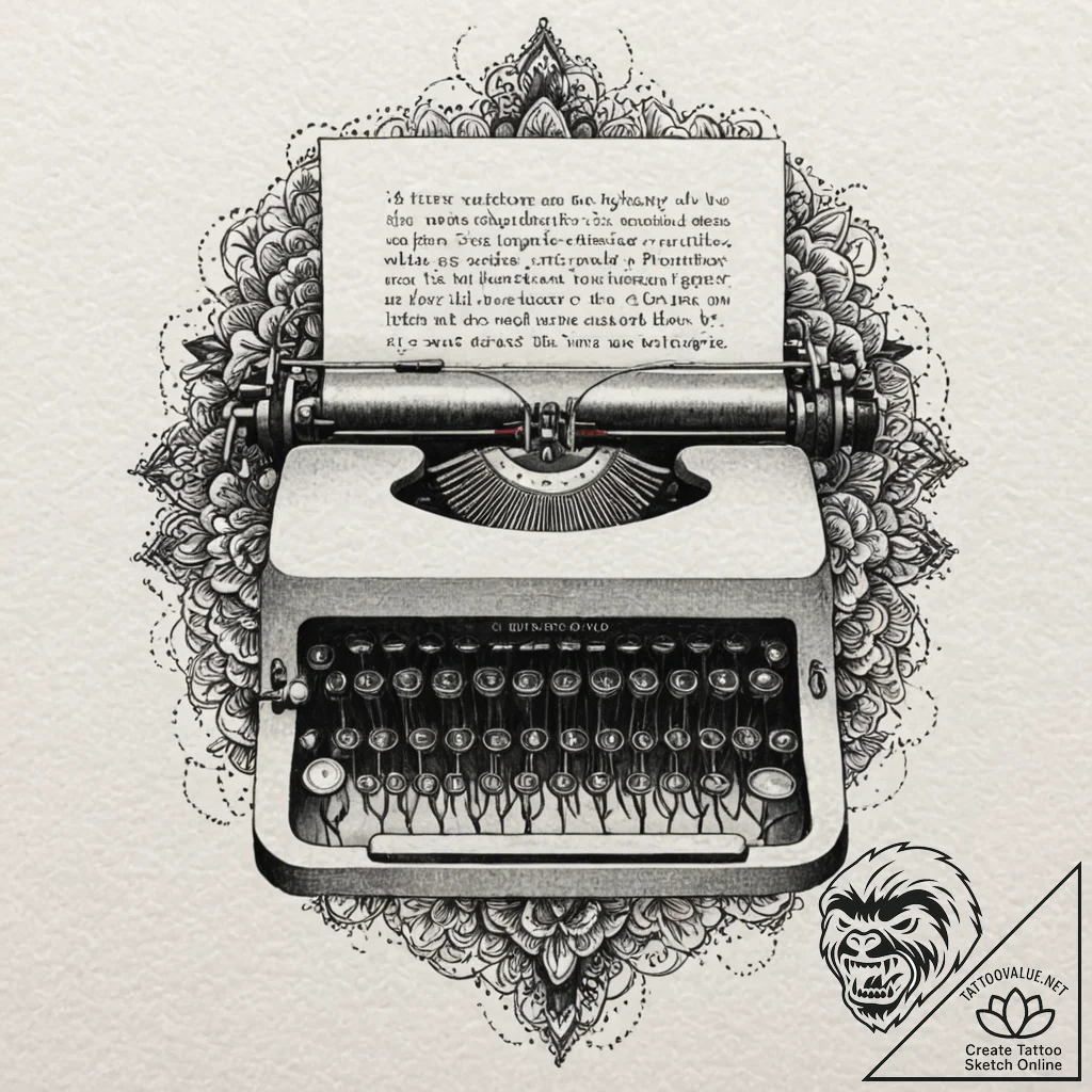 Typewriter, tattoo flash sheet design, modera... - tattoo sketch (№1752170878_0, 10.07.2025 18:07) — tattoovalue.net