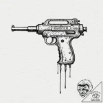 Retro-futuristic ray gun, ink illustration fo… – tattoo sketch (№1752170961_0, 10.07.2025 18:09) — tattoovalue.net