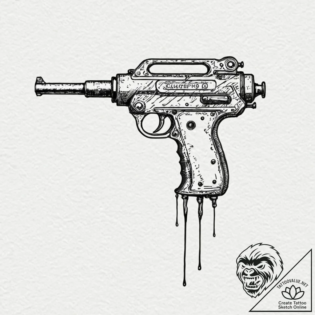 Retro-futuristic ray gun, ink illustration fo... - tattoo sketch (№1752170961_0, 10.07.2025 18:09) — tattoovalue.net