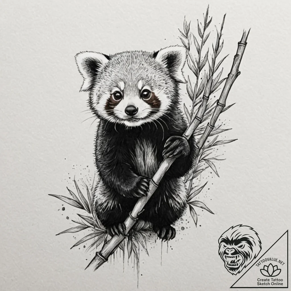 A red panda on a bamboo stalk, concept art fo... - tattoo sketch (№1752171384_0, 10.07.2025 18:16) — tattoovalue.net