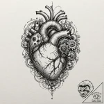 Anatomical heart with mechanical gears inside… – tattoo sketch (№1752171468_0, 10.07.2025 18:17) — tattoovalue.net