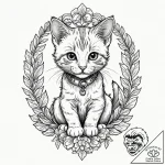 Kitten, ink illustration for tattoo, old scho… – tattoo sketch (№1752171552_0, 10.07.2025 18:19) — tattoovalue.net
