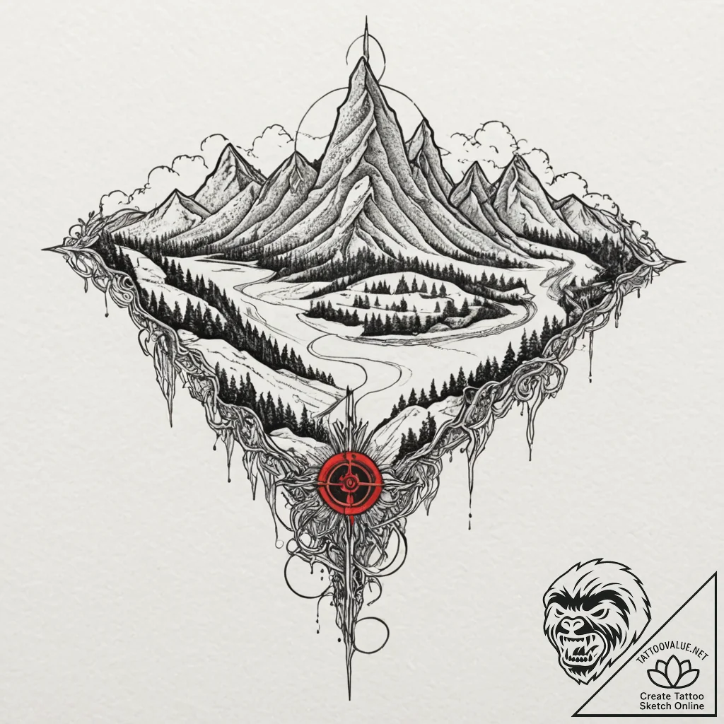 A linework design of the map of middle-earth,... - tattoo sketch (№1752171805_0, 10.07.2025 18:23) — tattoovalue.net