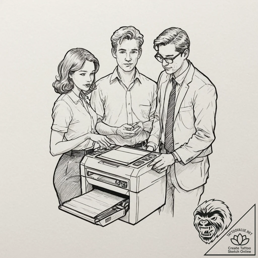 A sketch of the main characters from office s... - tattoo sketch (№1752172057_0, 10.07.2025 18:27) — tattoovalue.net