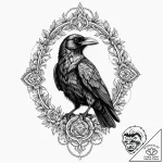 A linework tattoo of a raven, inspired by edg… – tattoo sketch (№1752172479_0, 10.07.2025 18:34) — tattoovalue.net