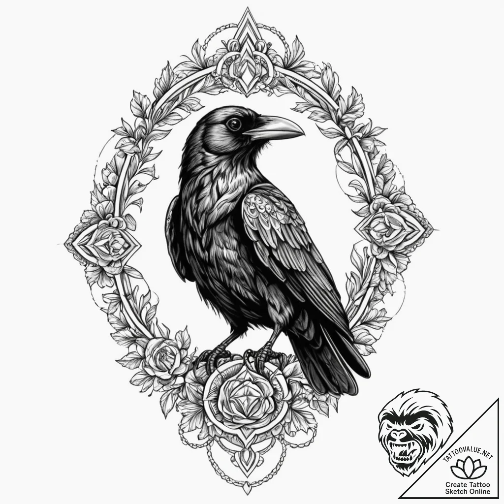 A linework tattoo of a raven, inspired by edg... - tattoo sketch (№1752172479_0, 10.07.2025 18:34) — tattoovalue.net