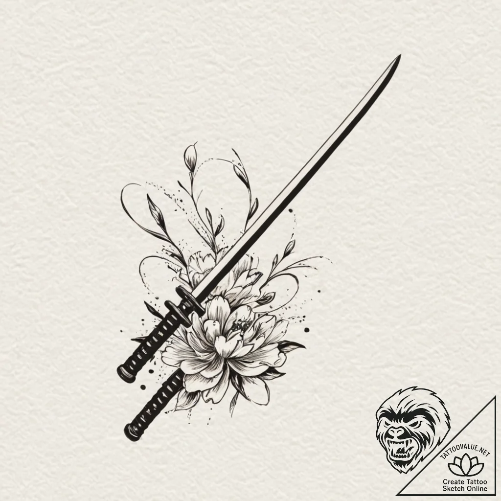 Katana, ink illustration for tattoo, minimali... - tattoo sketch (№1752172562_0, 10.07.2025 18:36) — tattoovalue.net