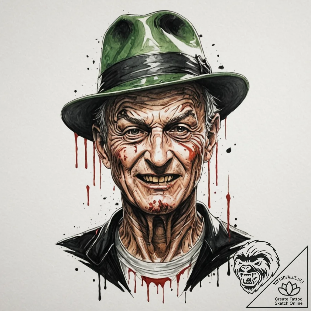 A trash polka portrait of freddy krueger, his... - tattoo sketch (№1752172732_0, 10.07.2025 18:38) — tattoovalue.net