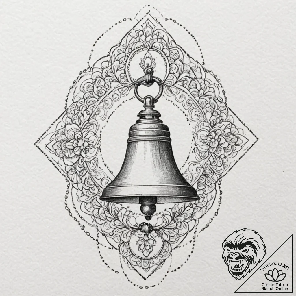 Bell, tattoo line art, muted color palette, d... - tattoo sketch (№1752173068_0, 10.07.2025 18:44) — tattoovalue.net