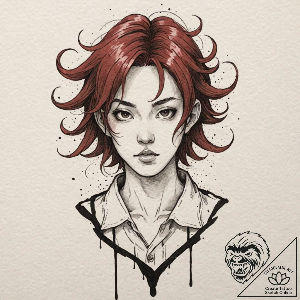 A trash polka portrait of the main character... - tattoo sketch (№1752173493_0, 10.07.2025 18:51) — tattoovalue.net