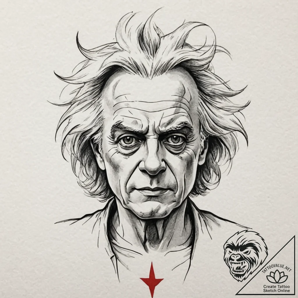 A sketch of doc brown, with his wild hair and... - tattoo sketch (№1752174084_0, 10.07.2025 19:01) — tattoovalue.net