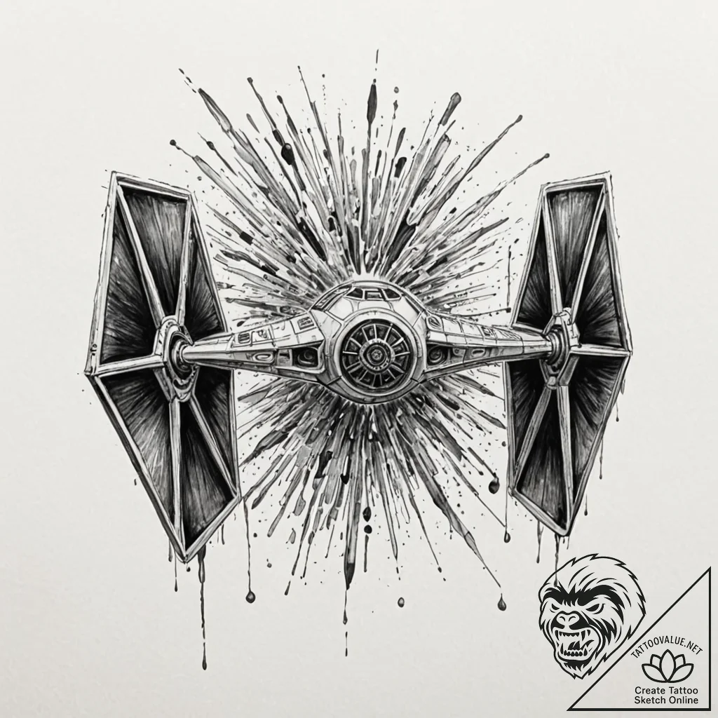 38. watercolor splash art of a tie fighter ex... - tattoo sketch (№1752174591_0, 10.07.2025 19:09) — tattoovalue.net