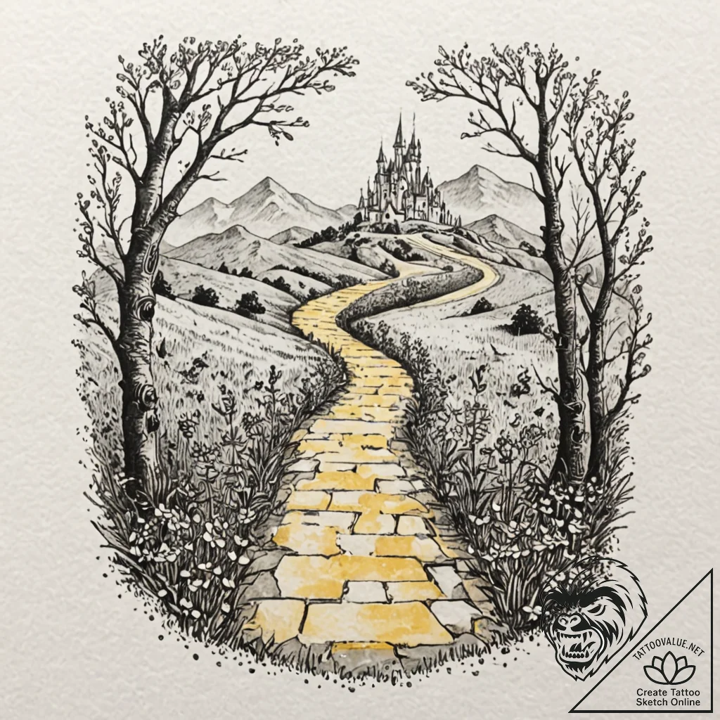 A watercolor sketch of the yellow brick road... - tattoo sketch (№1752175096_0, 10.07.2025 19:18) — tattoovalue.net