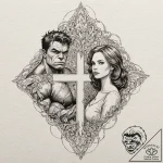 A sketch of the hulk and black widow, a quiet… – tattoo sketch (№1752175182_0, 10.07.2025 19:19) — tattoovalue.net