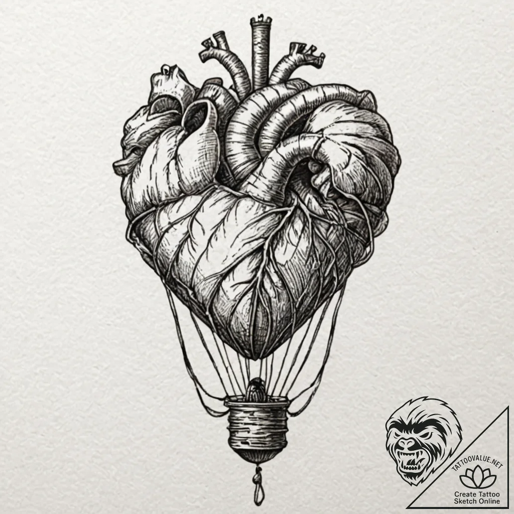 A hot air balloon made from a stitched-togeth... - tattoo sketch (№1752175351_0, 10.07.2025 19:22) — tattoovalue.net