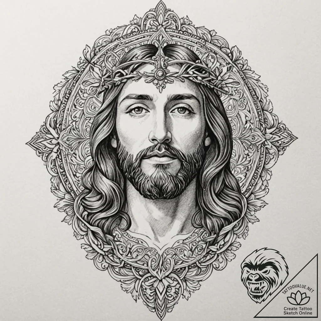 Jesus christ, concept art for tattoo, highly... - tattoo sketch (№1752176364_0, 10.07.2025 19:39) — tattoovalue.net