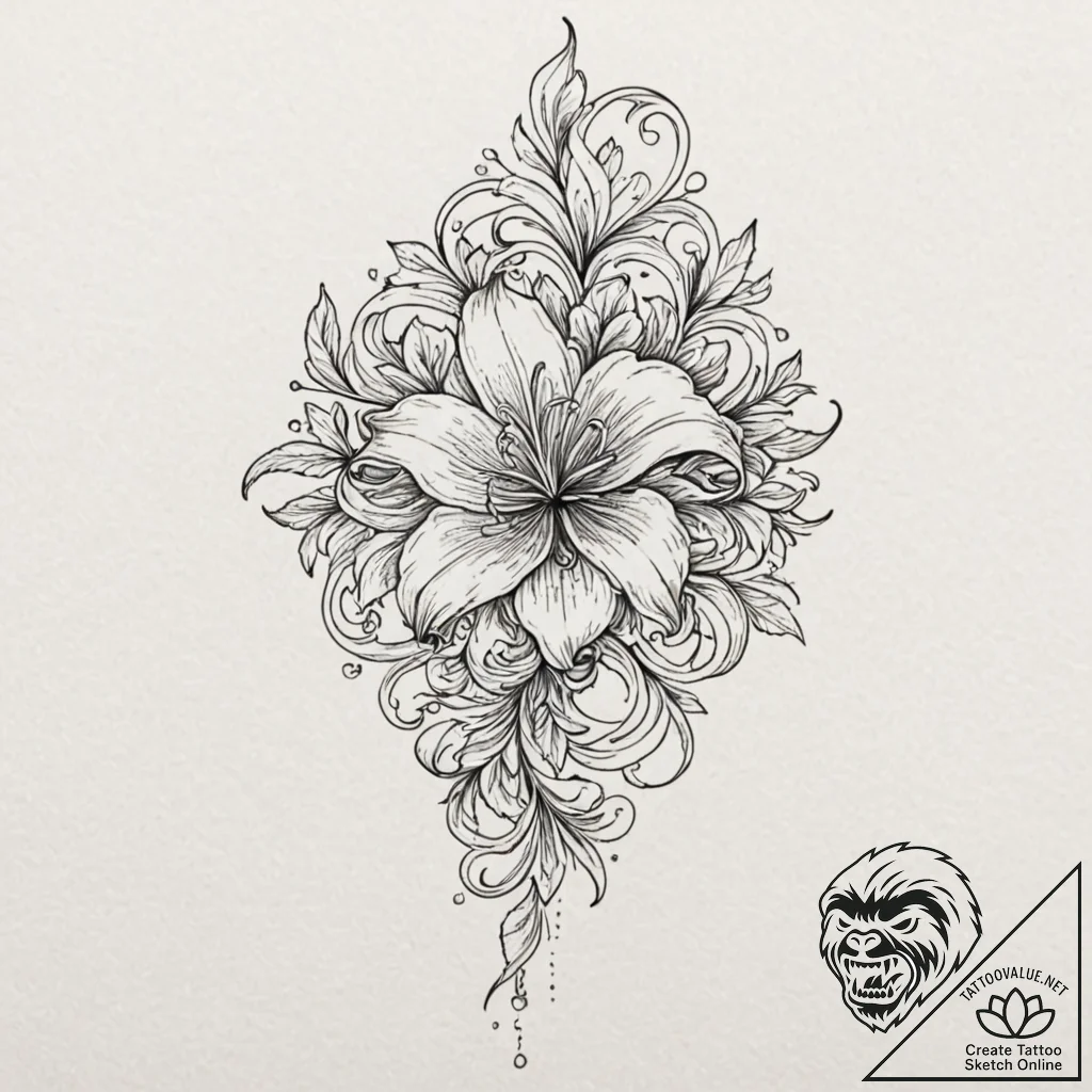 Heraldic lily, tattoo sketch design, fine lin... - tattoo sketch (№1752176783_0, 10.07.2025 19:46) — tattoovalue.net