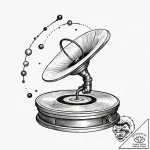 A gramophone playing vinyl record of the plan… – tattoo sketch (№1752176951_0, 10.07.2025 19:49) — tattoovalue.net