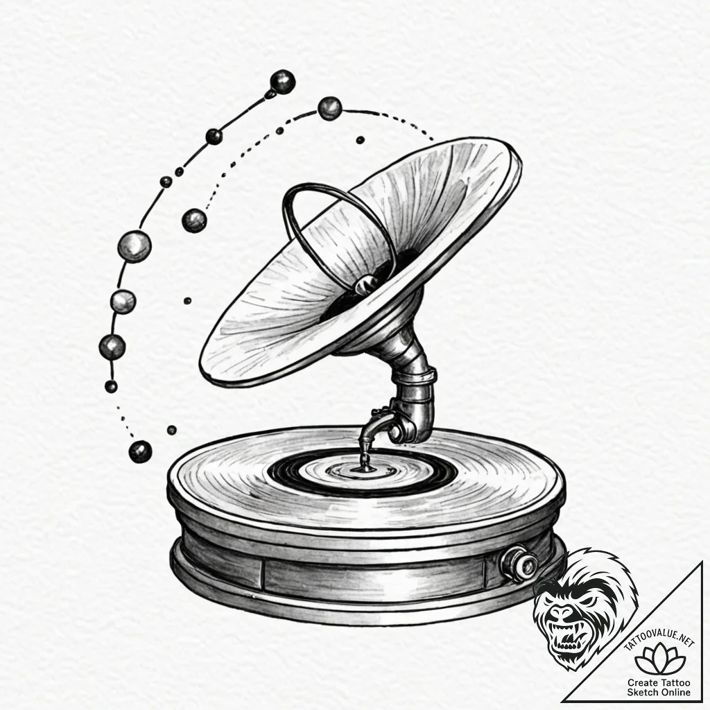 A gramophone playing vinyl record of the plan... - tattoo sketch (№1752176951_0, 10.07.2025 19:49) — tattoovalue.net