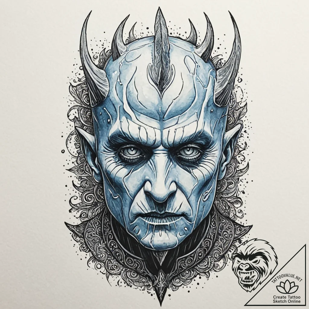 A dotwork tattoo of the night king's face, co... - tattoo sketch (№1752178125_0, 10.07.2025 20:08) — tattoovalue.net