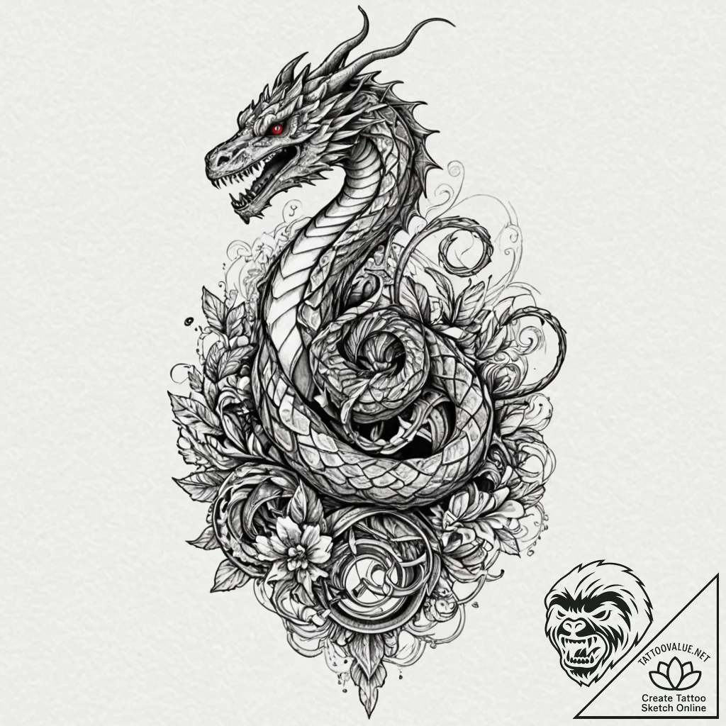 Basilisk, tattoo drawing outline, highly deta... - tattoo sketch (№1752178208_0, 10.07.2025 20:10) — tattoovalue.net