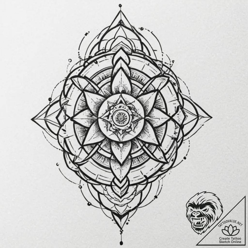 Sacred geometry sleeve, tattoo line art, blac... - tattoo sketch (№1752178541_0, 10.07.2025 20:15) — tattoovalue.net