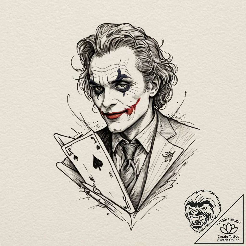 The joker's playing card, tattoo line art, sk... - tattoo sketch (№1752178627_0, 10.07.2025 20:17) — tattoovalue.net