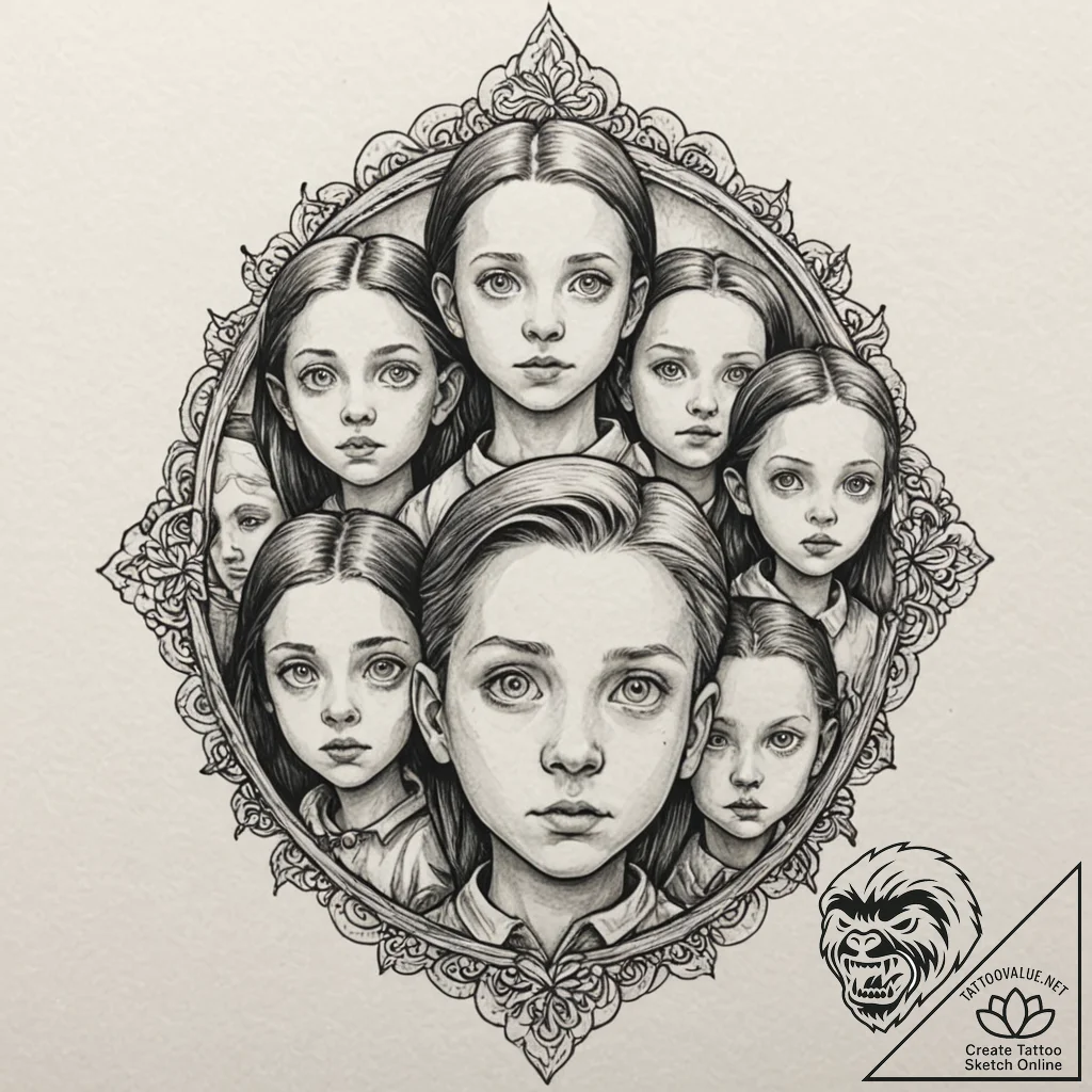 A neo-traditional tattoo of the creepy childr... - tattoo sketch (№1752178879_0, 10.07.2025 20:21) — tattoovalue.net