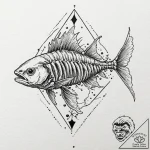 Fish skeleton, concept art for tattoo, on whi… – tattoo sketch (№1752179045_0, 10.07.2025 20:24) — tattoovalue.net