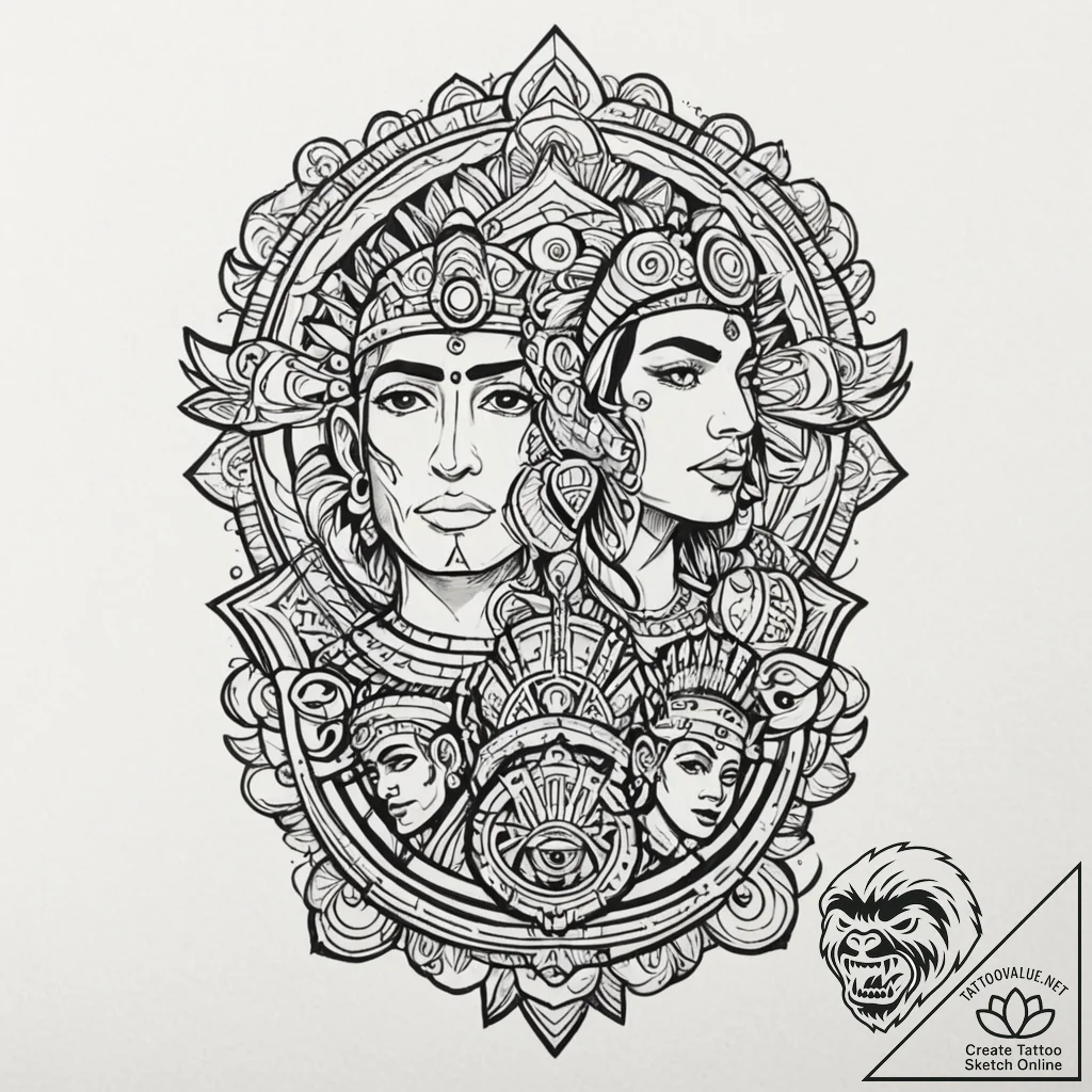 A graphic novel panel of the "aztec dubstep"... - tattoo sketch (№1752179547_0, 10.07.2025 20:32) — tattoovalue.net