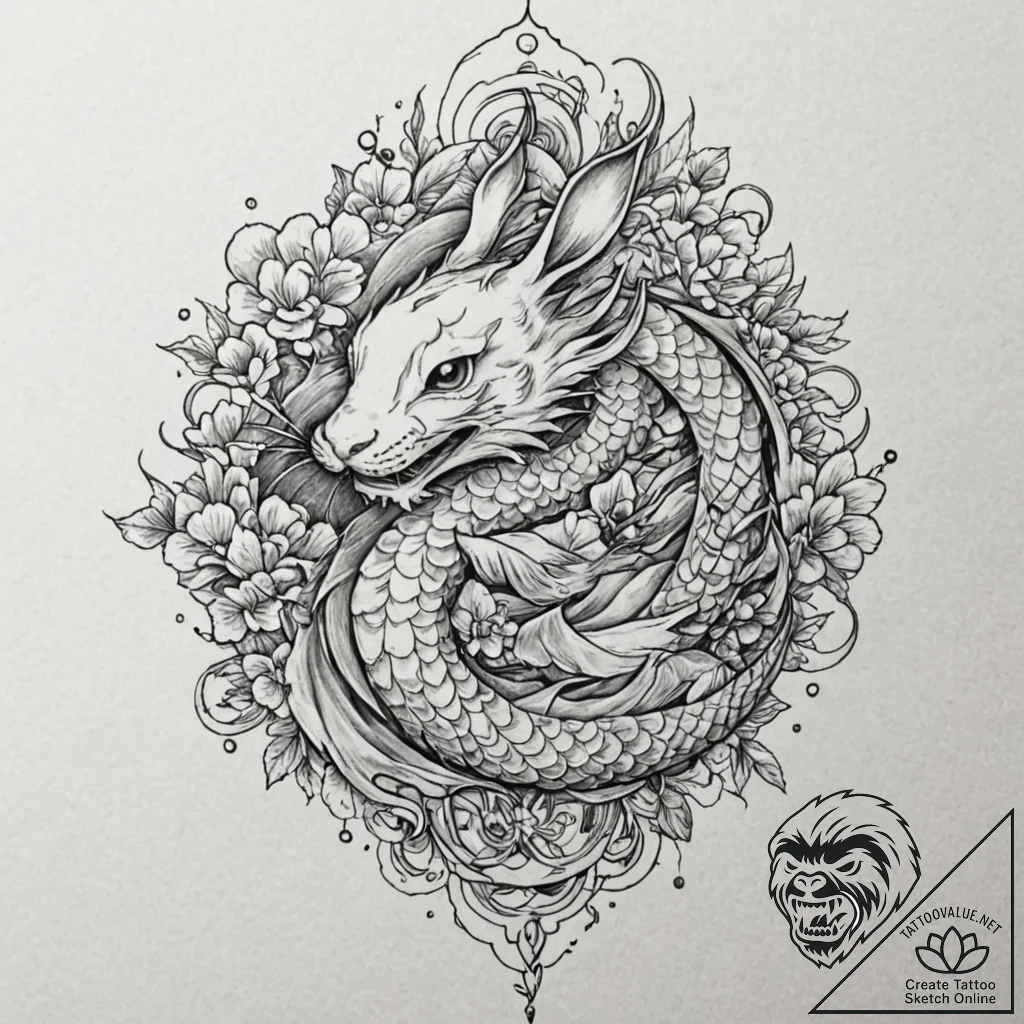 Rabbit, tattoo line art, highly detailed, int... - tattoo sketch (№1752179797_0, 10.07.2025 20:36) — tattoovalue.net