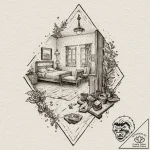 A trash polka composition of the hotel room f… – tattoo sketch (№1752180556_0, 10.07.2025 20:49) — tattoovalue.net