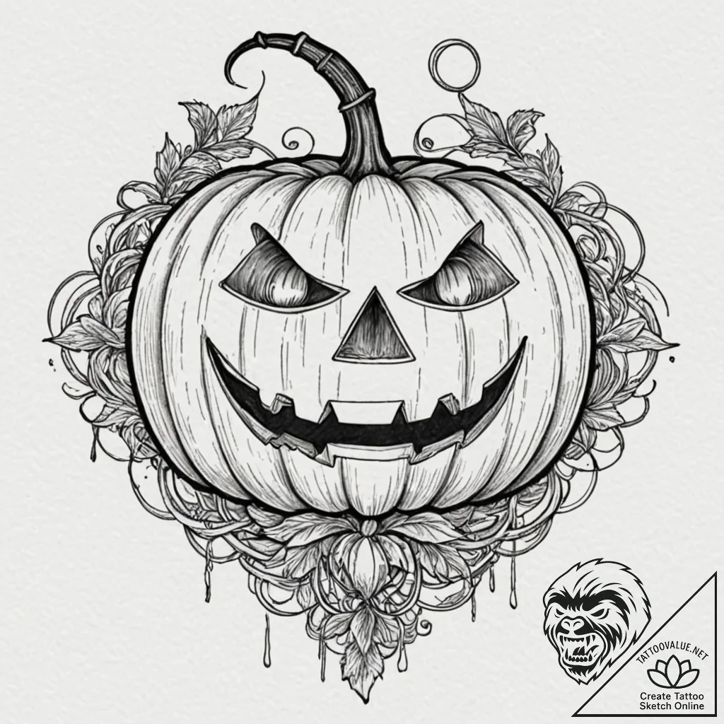 A neo-traditional tattoo of a jack-o'-lantern... - tattoo sketch (№1752180640_0, 10.07.2025 20:50) — tattoovalue.net