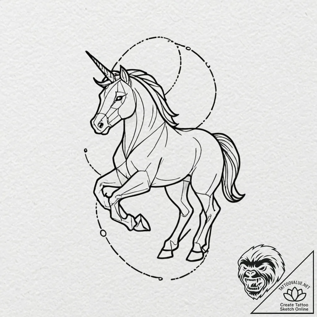 Linework tattoo design of the origami unicorn... - tattoo sketch (№1752180809_0, 10.07.2025 20:53) — tattoovalue.net
