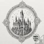A watercolor sketch of hogwarts castle at nig… – tattoo sketch (№1752181231_0, 10.07.2025 21:00) — tattoovalue.net
