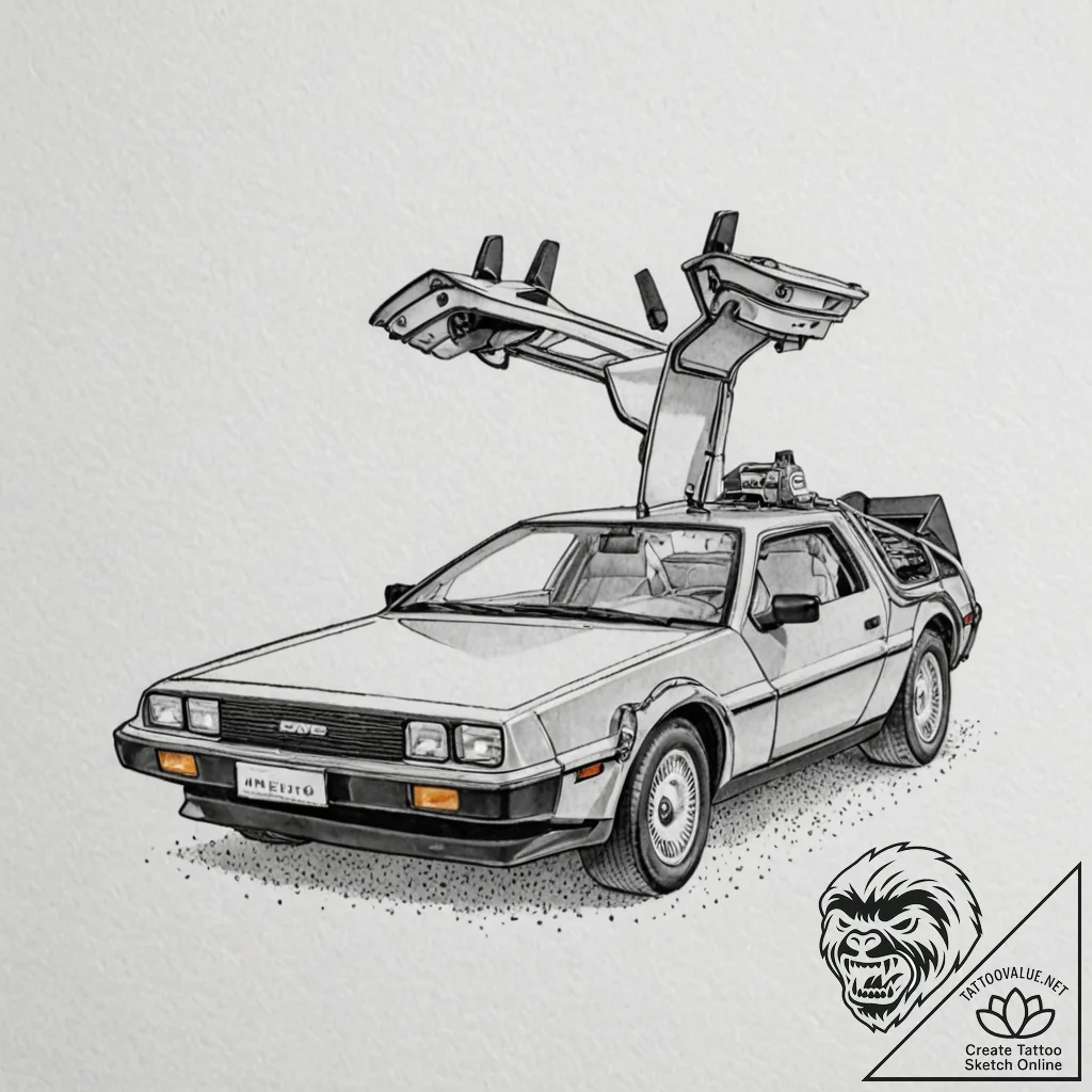 The delorean time machine, tattoo sketch desi... - tattoo sketch (№1752181483_0, 10.07.2025 21:04) — tattoovalue.net