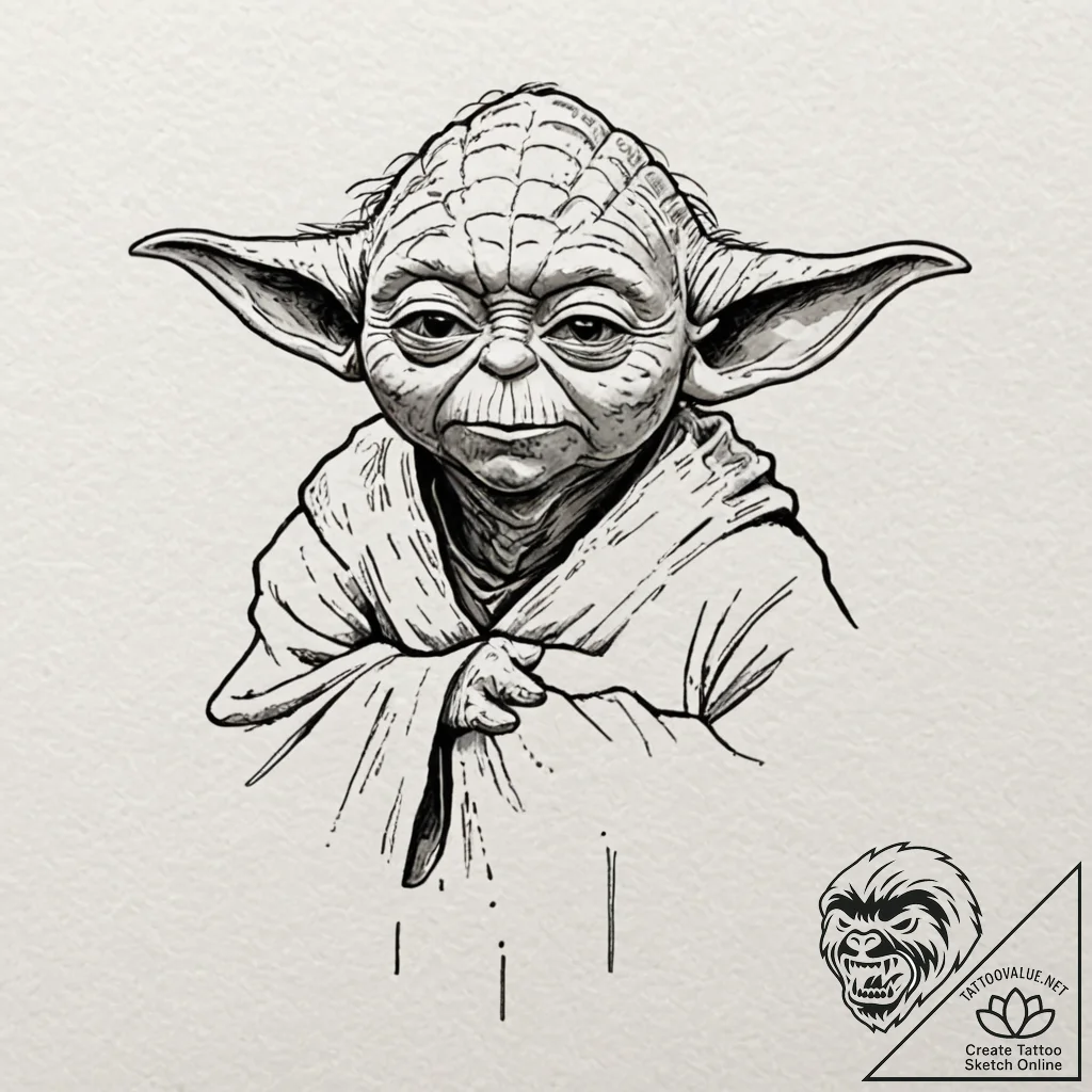 Sketch of master yoda, deep in thought, his f... - tattoo sketch (№1752181567_0, 10.07.2025 21:06) — tattoovalue.net