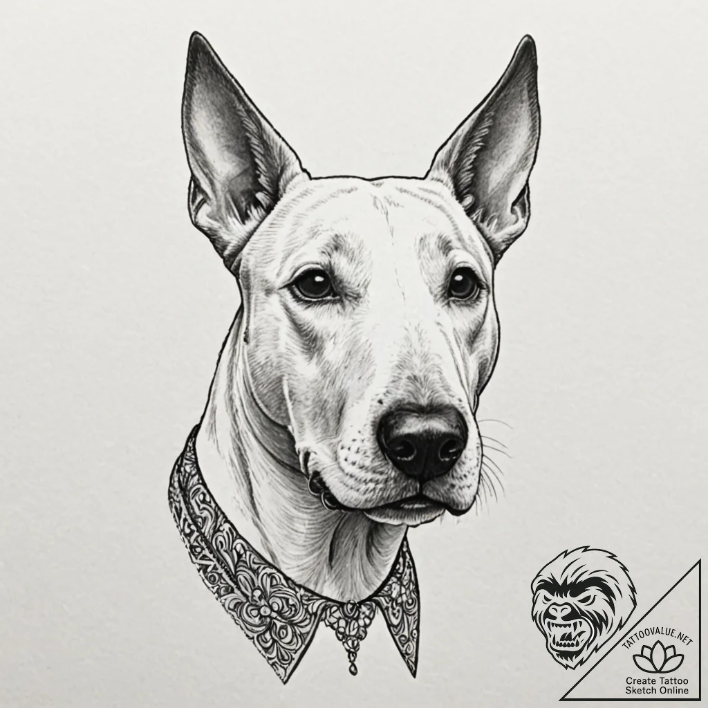 Bull terrier, tattoo sketch design, realistic... - tattoo sketch (№1752182068_0, 10.07.2025 21:14) — tattoovalue.net